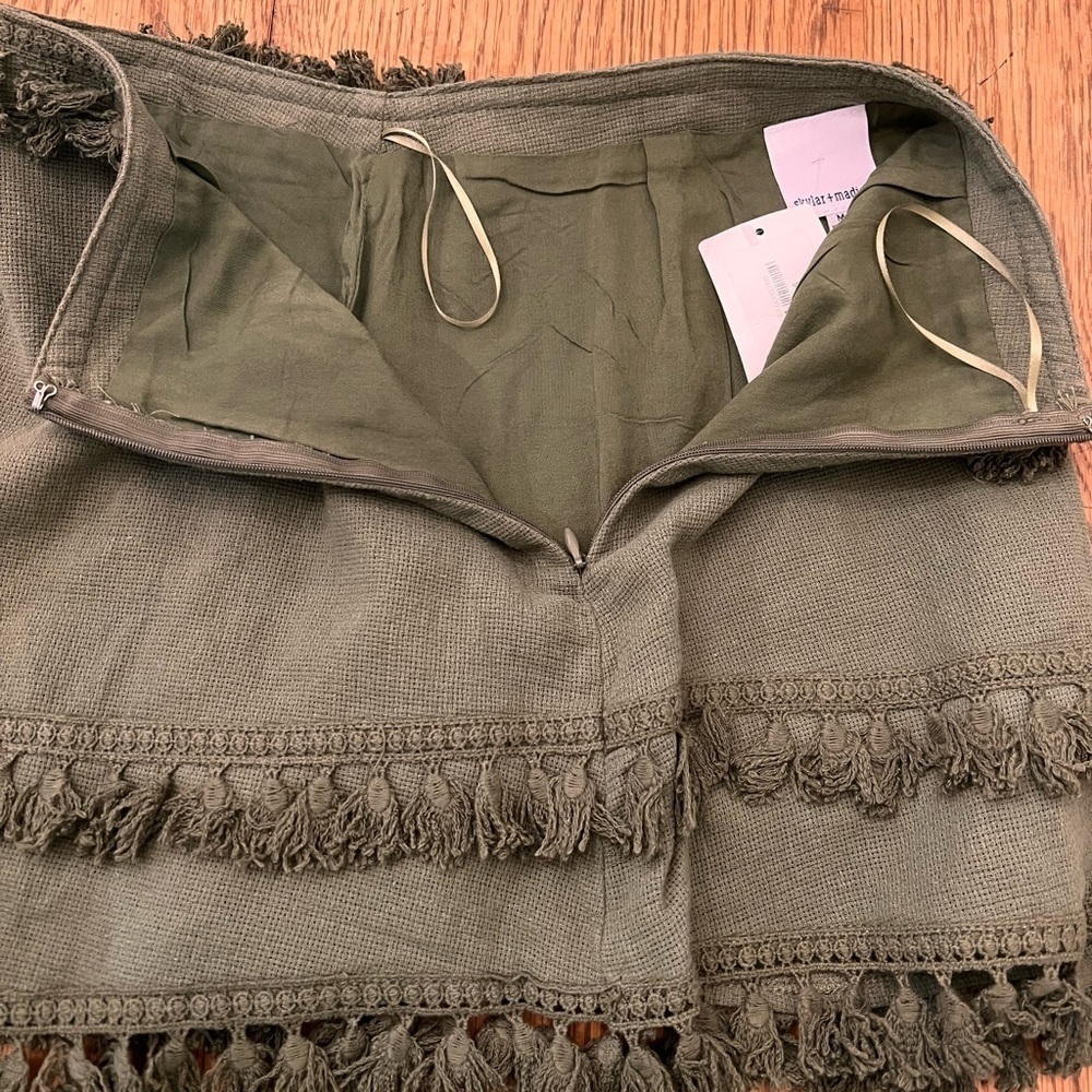 Olive Green Fringe Mini Skirt Boho Festival Western NWT Medium - Picture 3 of 6
